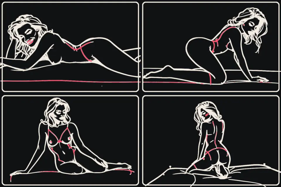 Four screens in a grid, a woman in each