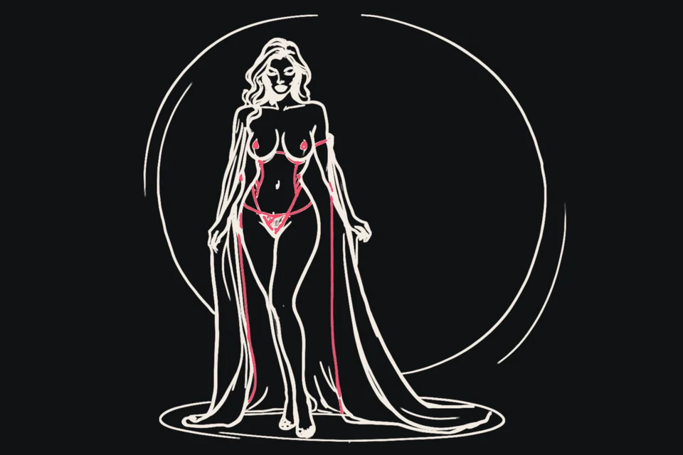 A woman steps in front of a ring light as her robe slips off one shoulder