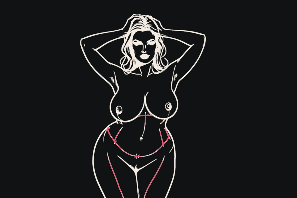 A tall curvy woman with her hands behind her head