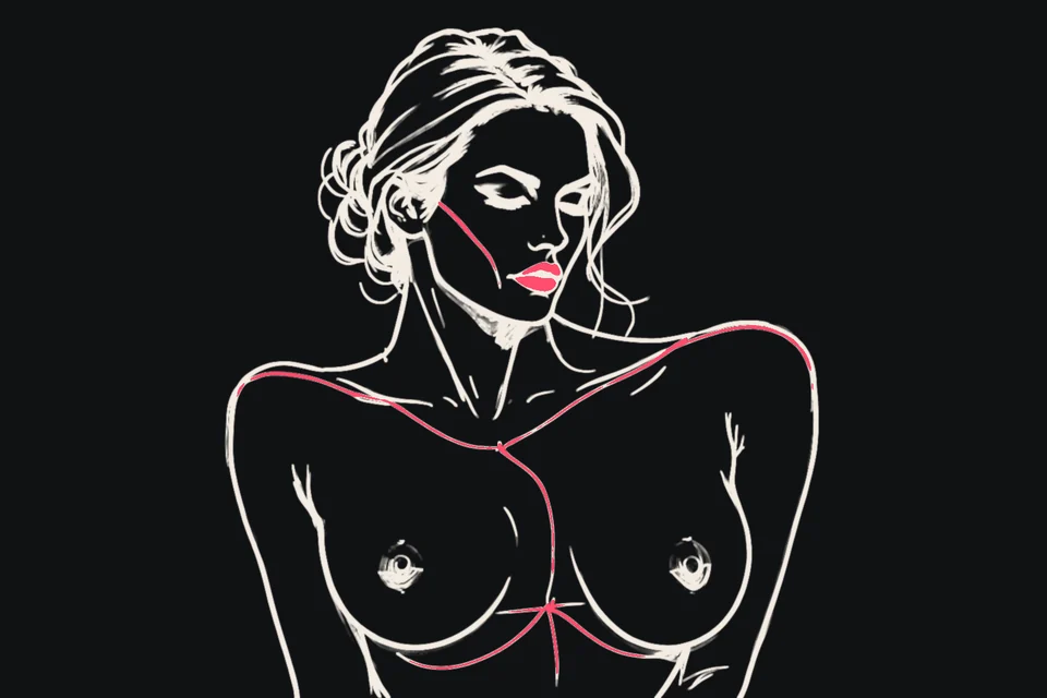 Close view of a woman's chest with her head tilted back