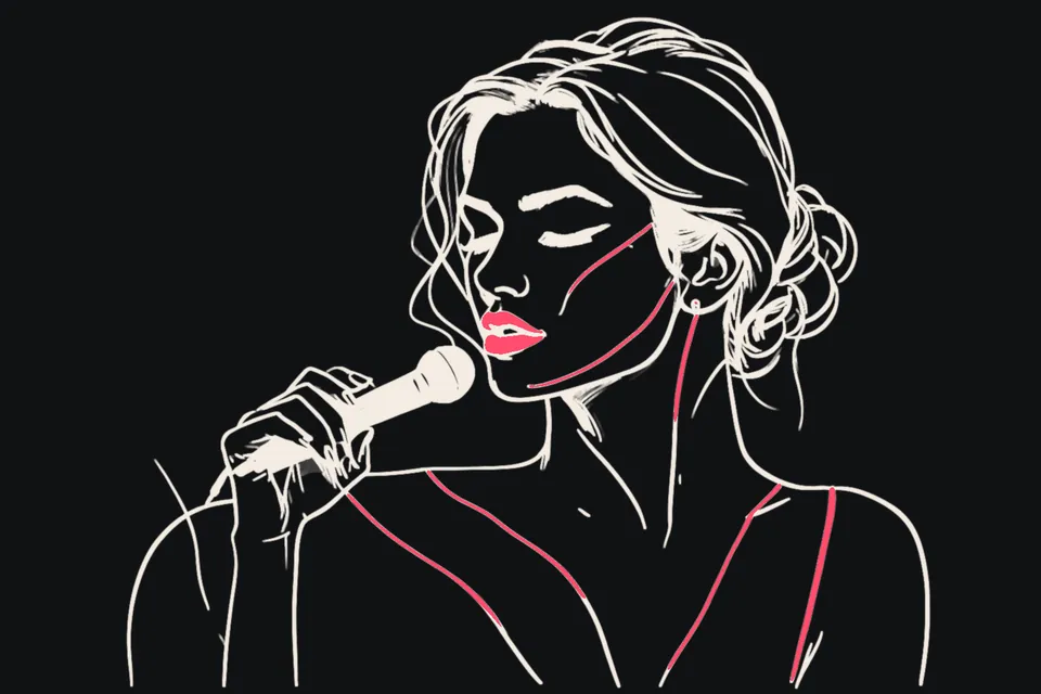 A woman whispers into a microphone
