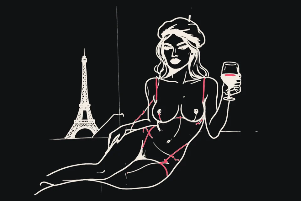 A woman in a beret holds a glass of wine