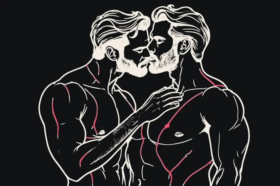 Two men kiss