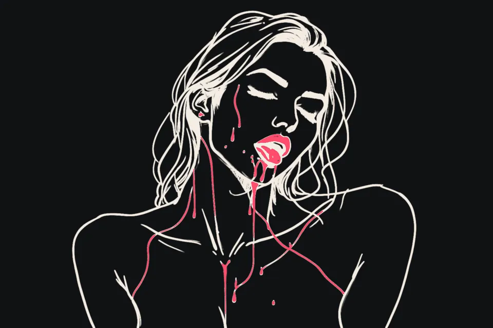 Close-up of a woman with her tongue out